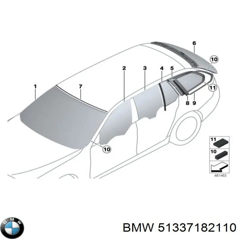 Vidro da porta dianteira direita para BMW 5 (F10)