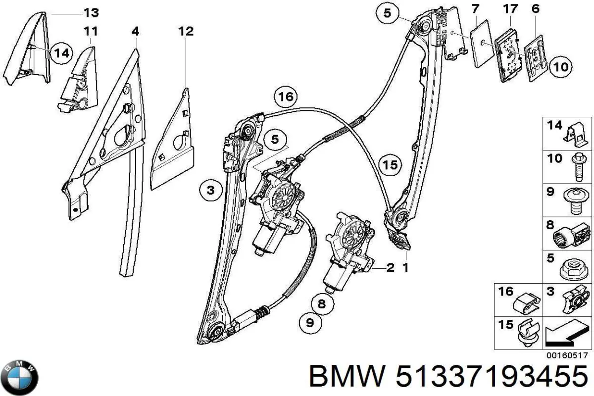 Mecanismo de acionamento de vidro da porta dianteira esquerda para BMW 3 (E92)