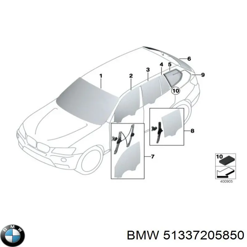 Стекло двери передней левой на BMW X3 (F25) купить.