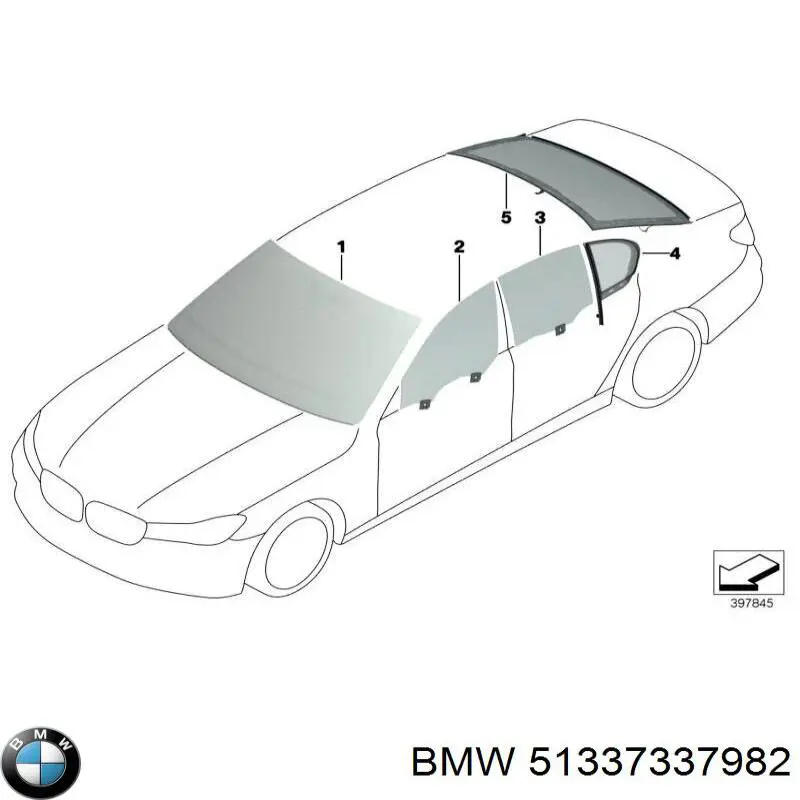 51337337982 BMW Стекло передней двери, правой