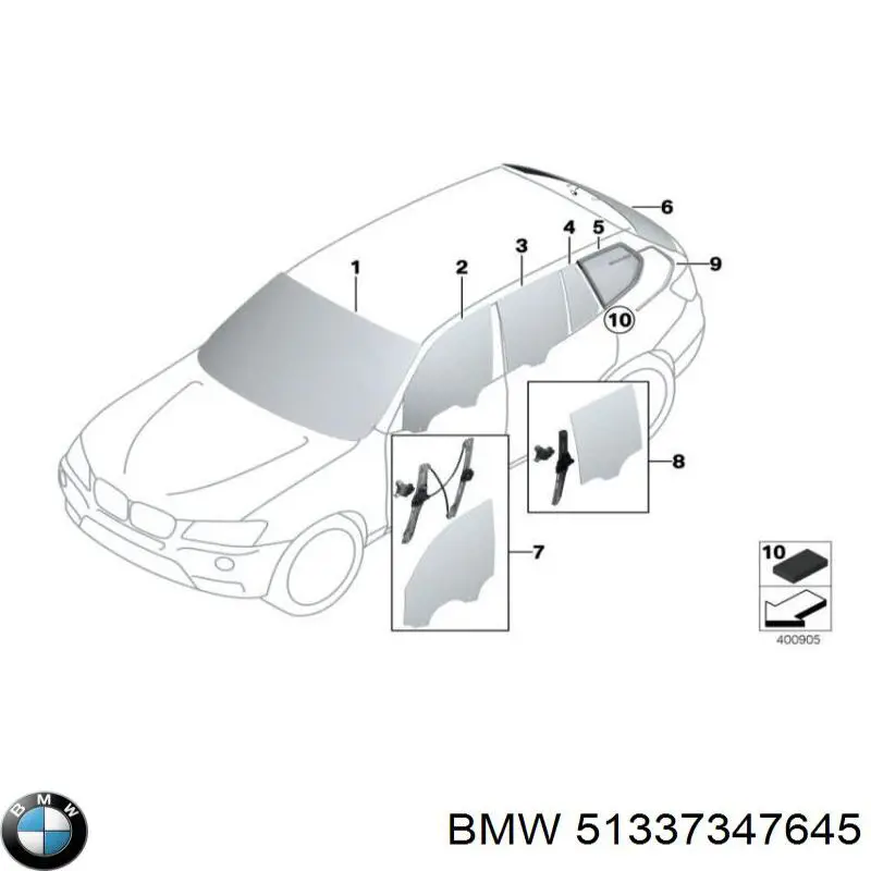51337347645 BMW стекло двери передней левой