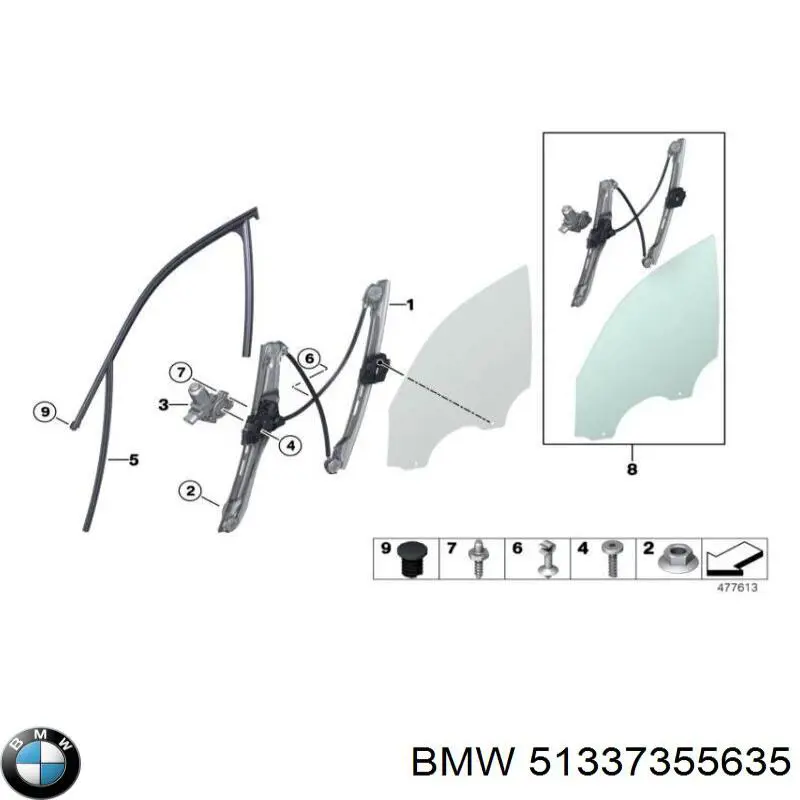 7355635 BMW Механизм стеклоподъемника передней левой двери