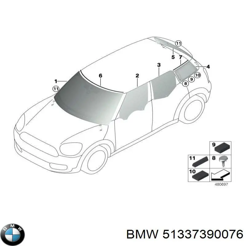 51337390076 BMW Стекло передней двери, правой