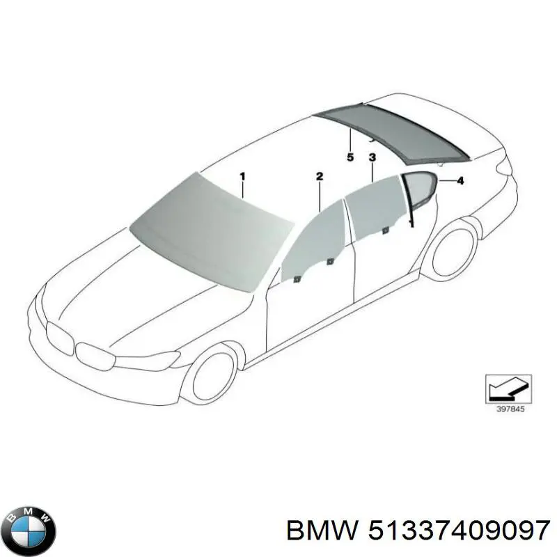 51337409097 BMW Стекло двери передней левой
