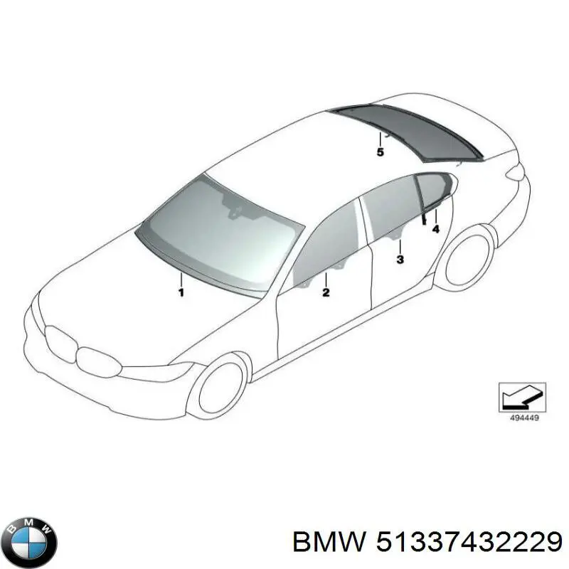 51337432229 BMW стекло двери передней левой