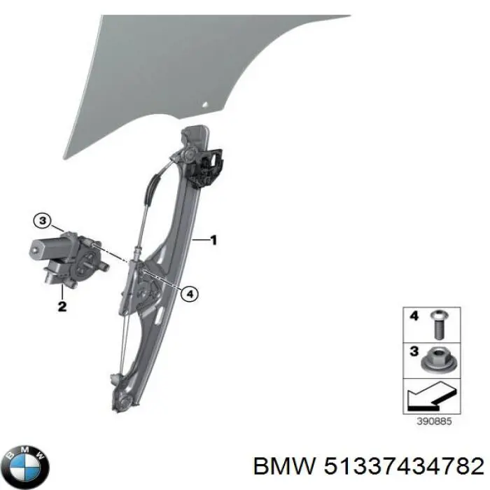 51337490196 BMW mecanismo de acionamento de vidro da porta dianteira direita