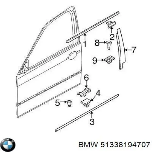 51338194707 BMW Молдинг опускного стекла двери передней, левой