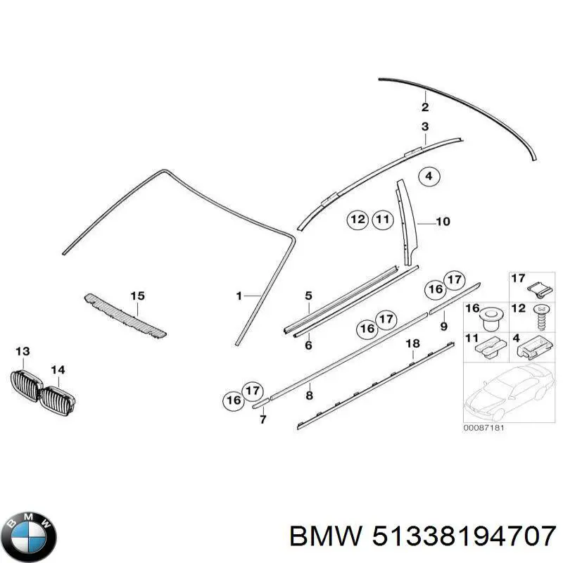 Молдинг опускного стекла двери передней левой BMW 51338194707 цена, от 87.81 USD
