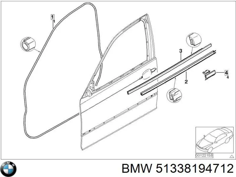 Молдинг опускного стекла двери передней правой на BMW 3 (E46) купить.