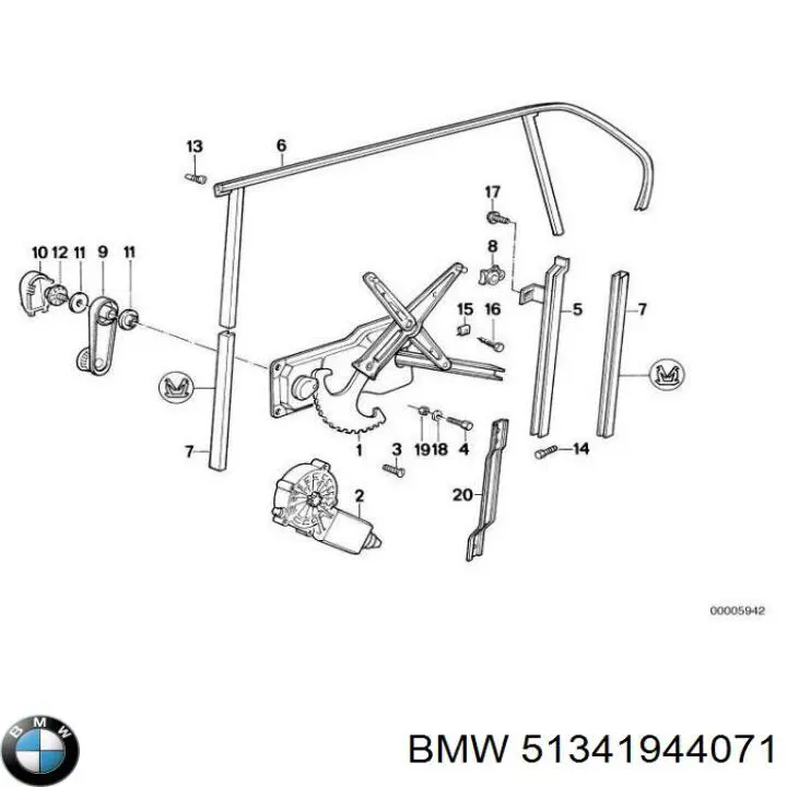 Механизм стеклоподъемника двери задней левой 51341944071 BMW