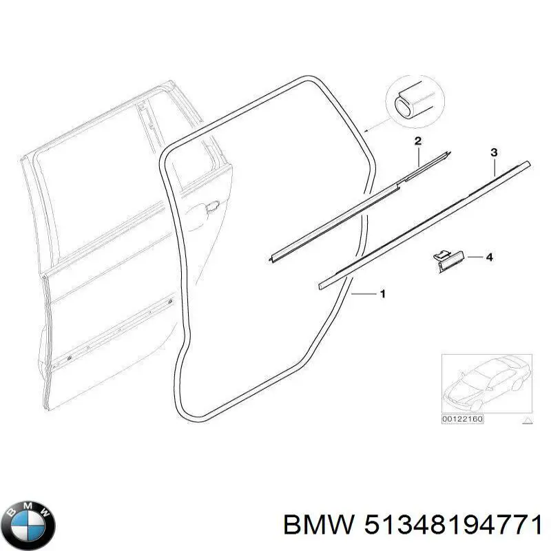 51348194771 BMW молдинг опускного стекла двери задней левой