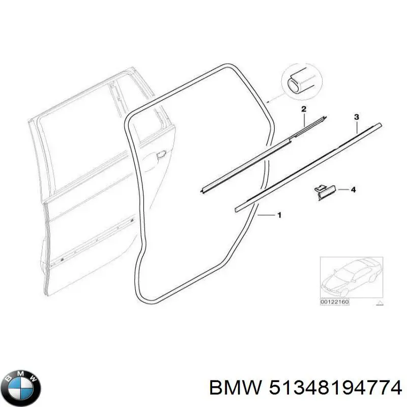 Молдинг опускного стекла двери задней правой на BMW 3 (E46) купить.