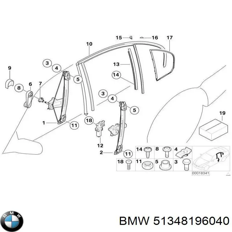 51348196040 BMW механизм стеклоподъемника двери задней правой