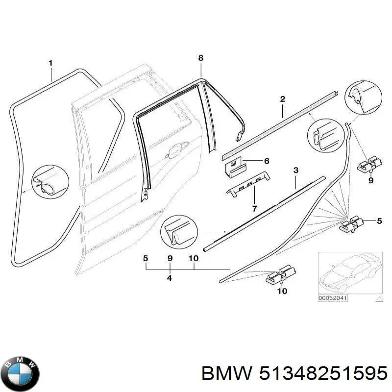 51348251595 BMW молдинг опускного стекла двери задней левой