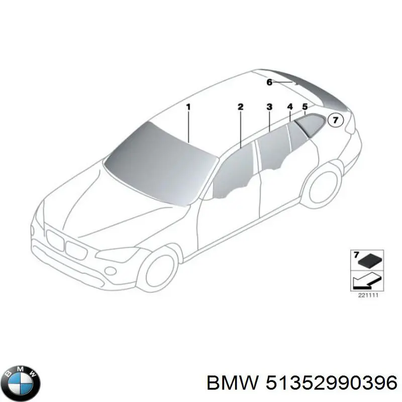 Стекло-форточка двери задней правой 51352990396 BMW