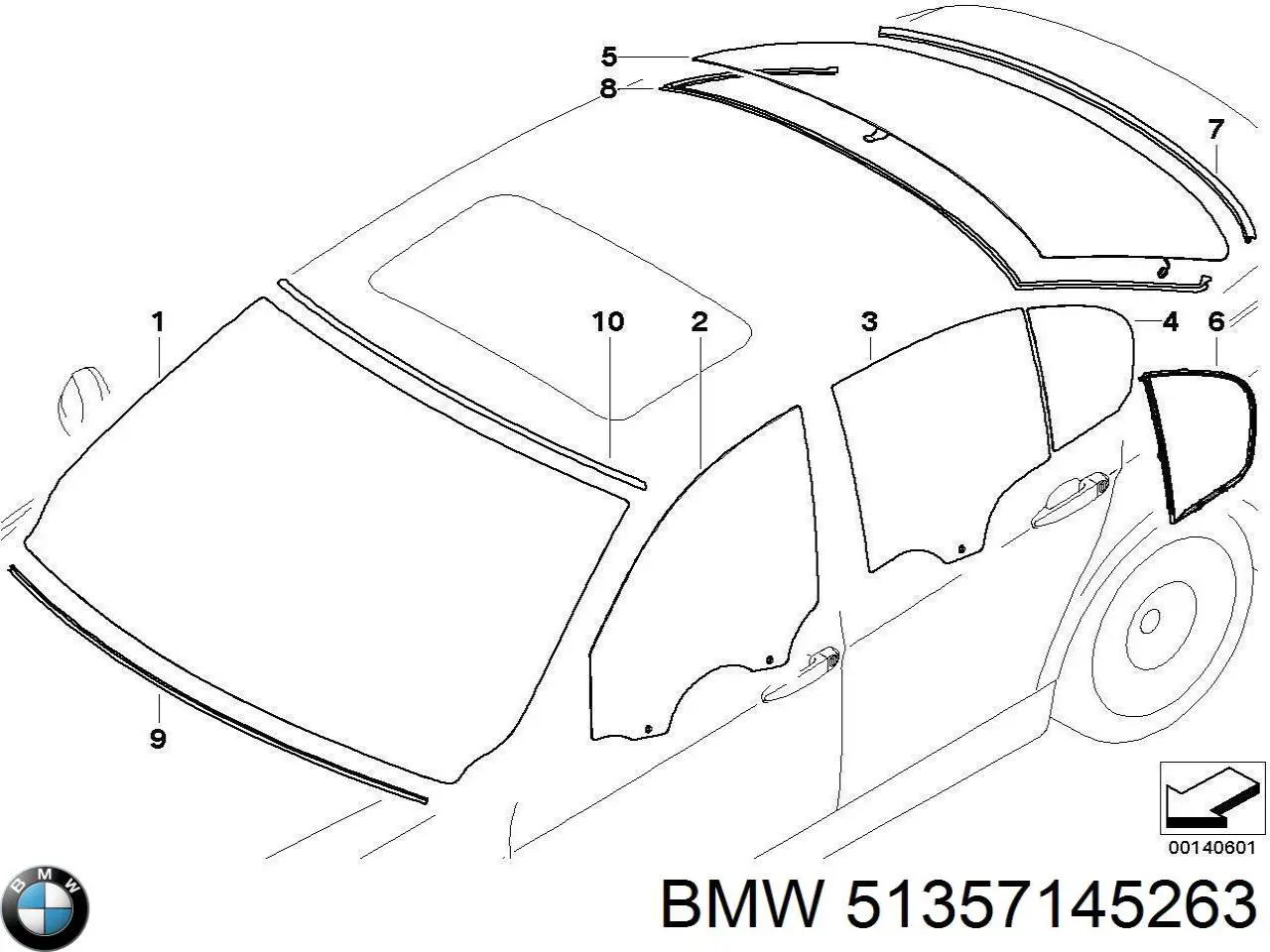 Стекло задней двери, левой BMW 51357145263 цена, от 126.70 USD