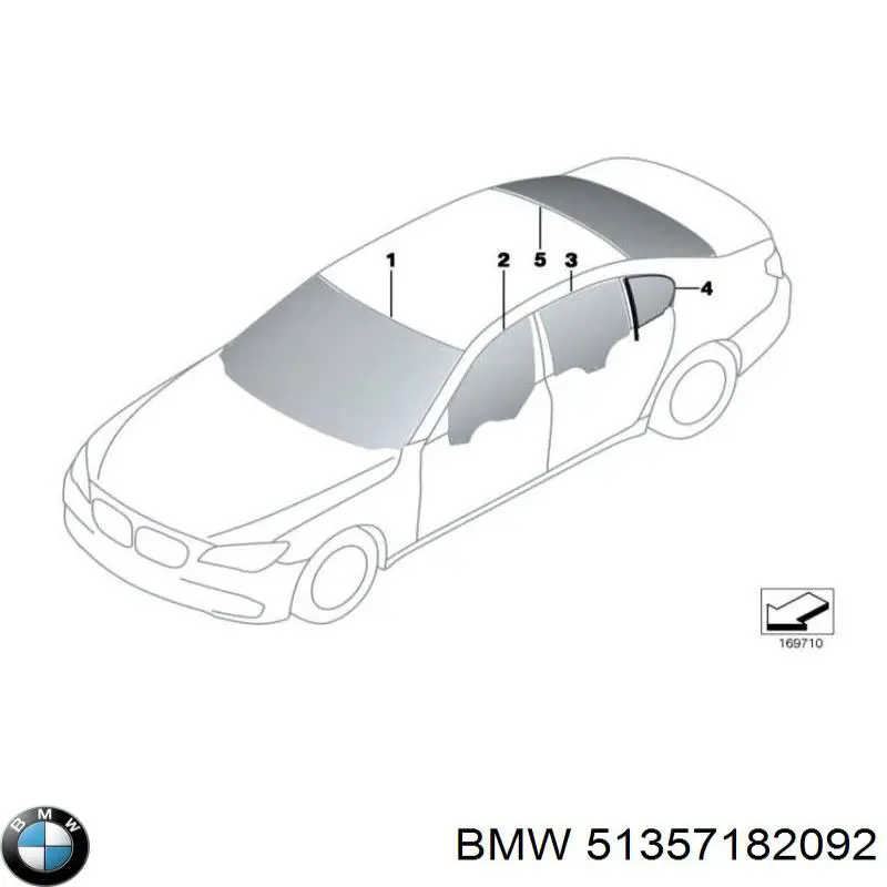 Vidro da porta traseira direita para BMW 7 (F01, F02, F03, F04)