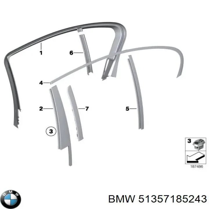51357185243 BMW Молдинг опускного стекла нижний, двери задней, левой