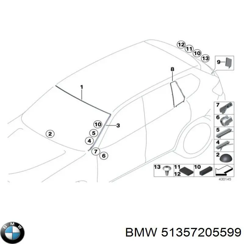 Задняя форточка левая BMW 51357205599 цена, от 21.22 USD