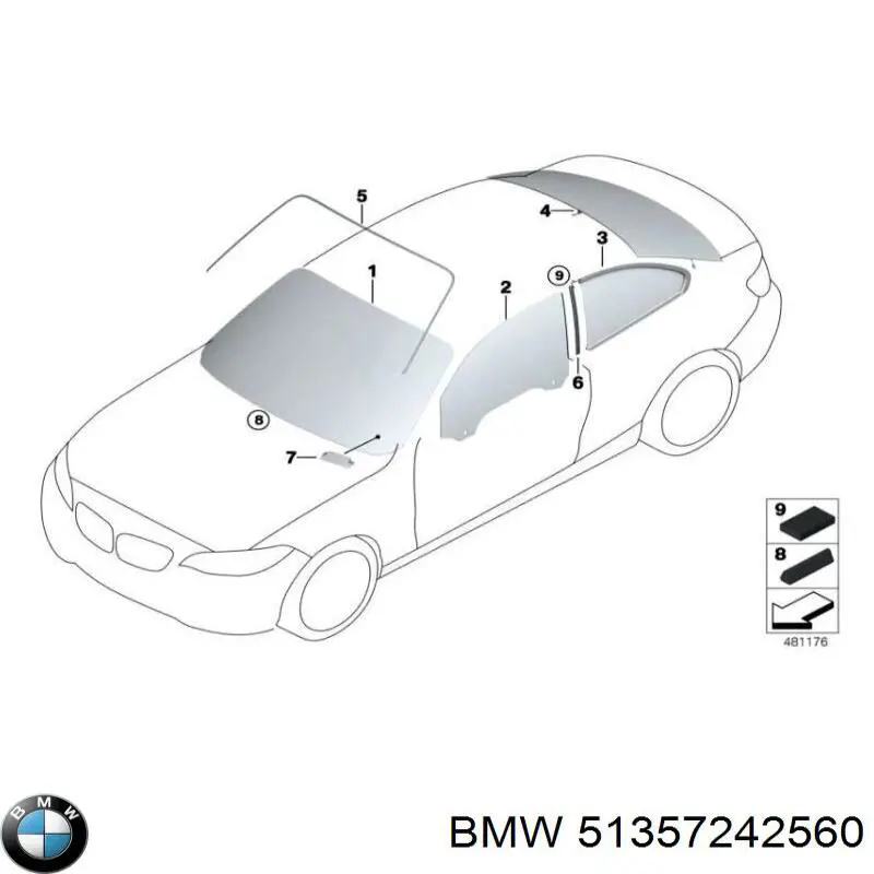 51357242560 BMW Стекло задней правой двери