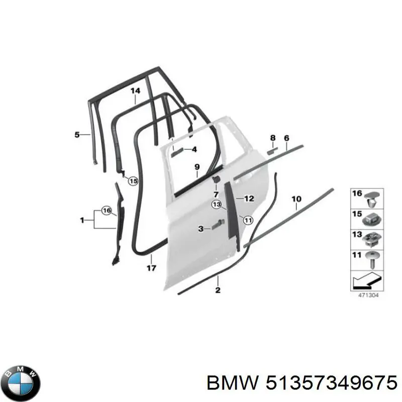 51357349675 BMW Накладка задней двери, левой, вертикальная
