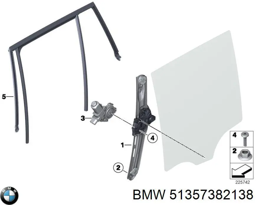 51357382138 BMW mecanismo de acionamento de vidro da porta traseira esquerda