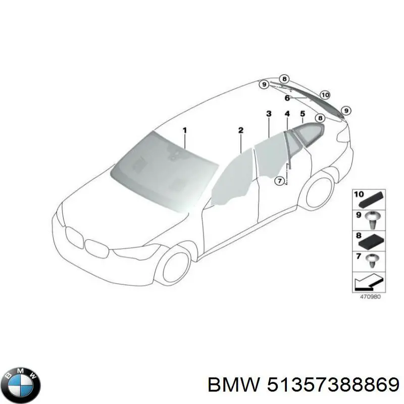 Купить 51357388869 BMW Стекло двери задней левой