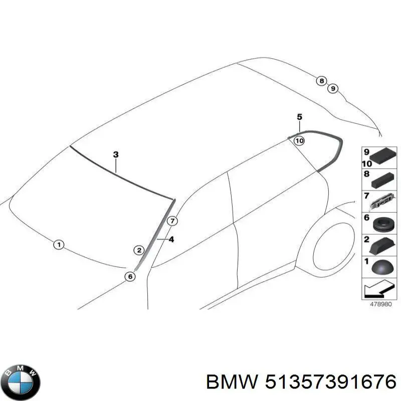 Купить 51357391676 BMW Стекло задней двери, правой