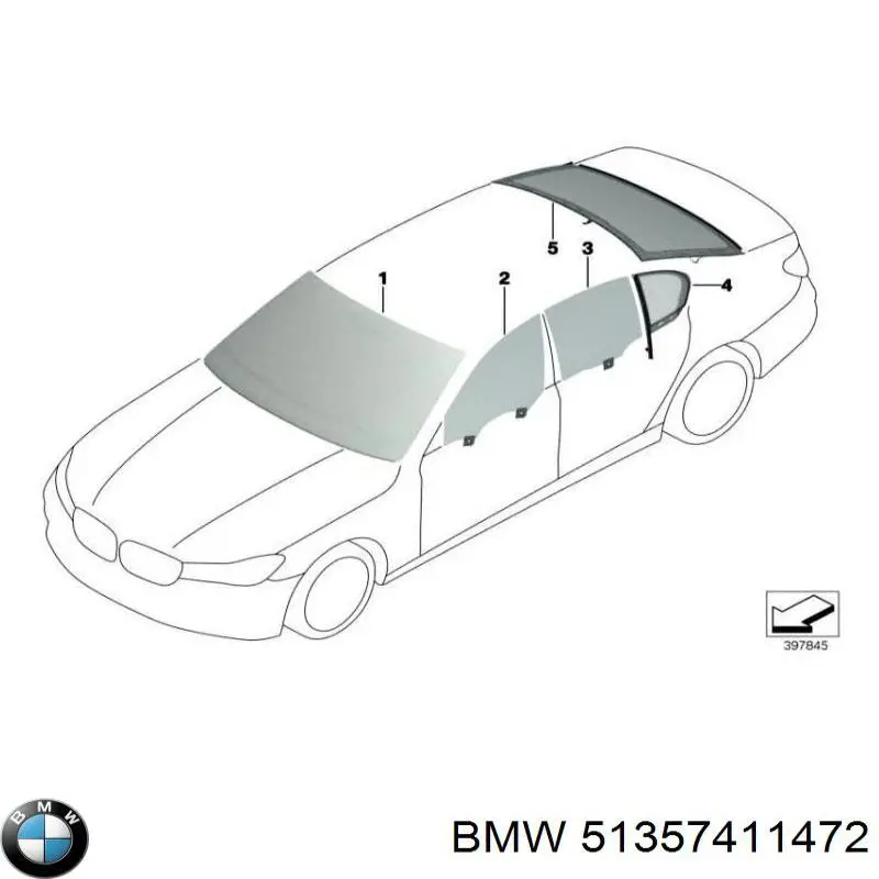 51338497214 BMW Стекло задней правой двери