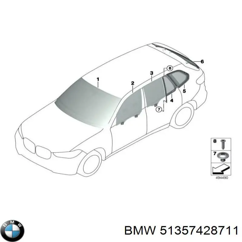 51357428711 BMW Стекло-форточка двери, задней, левой