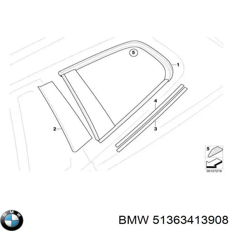 51363413908 BMW стекло кузова (багажного отсека правое)
