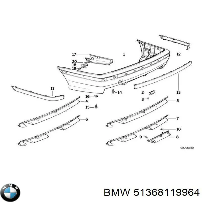 Заглушка (решетка) противотуманных фар бампера переднего правая BMW 51368119964