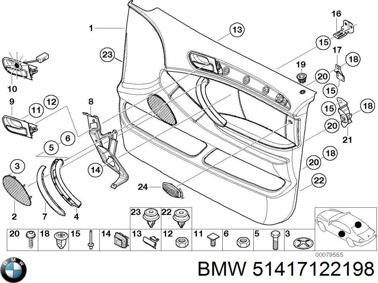 Ручка двери передней внутренняя правая BMW 51417122198 цена, от 10.14 USD