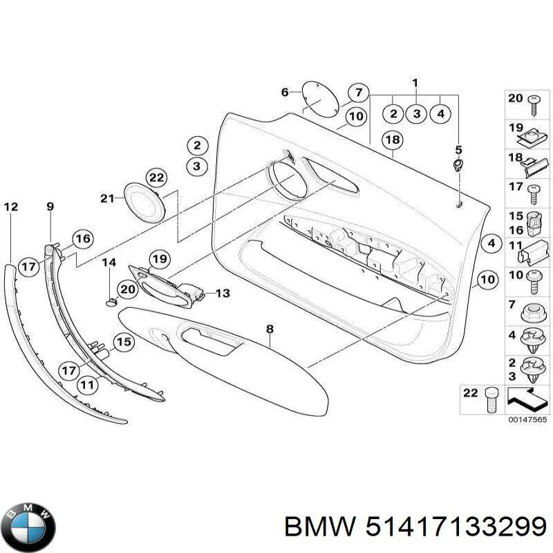 Revestimento (cobrimento) interno da porta dianteira esquerda para BMW 1 (E81, E87)