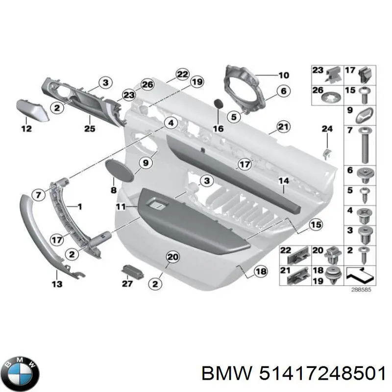 Облицовка внутренней ручки двери передней левой 51417248501 BMW