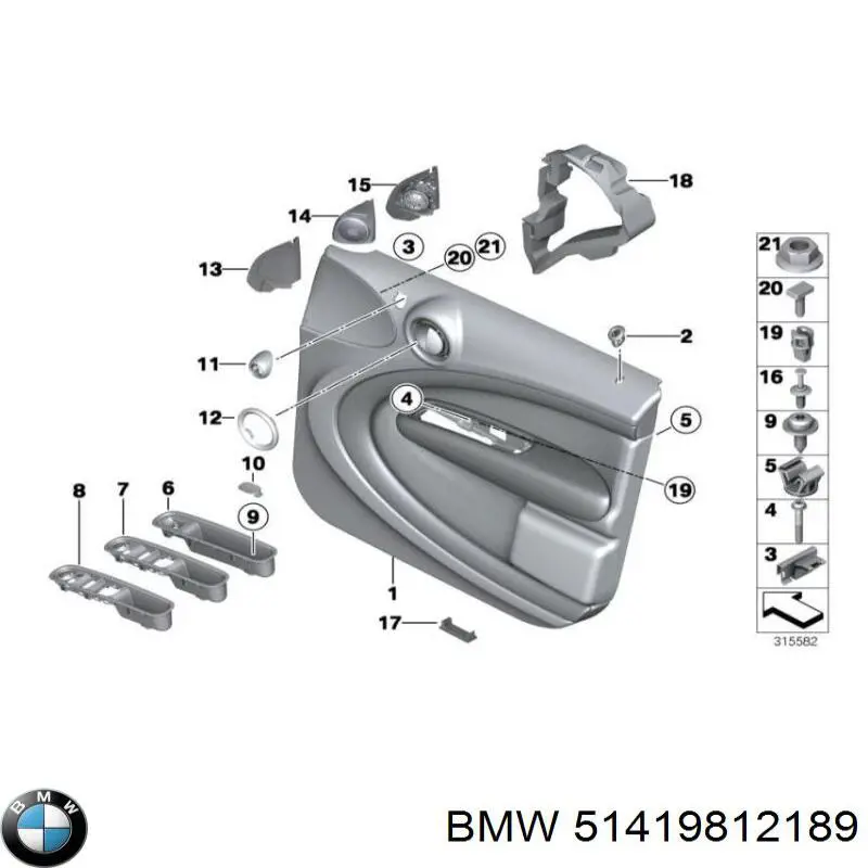 Обшивка (облицовка) внутренняя двери передней левой BMW 51419812189