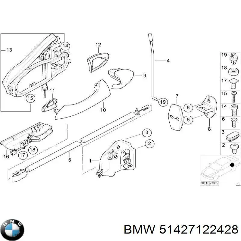 Ручка двери задней внутренняя правая BMW 51427122428 цена, от 16.47 USD