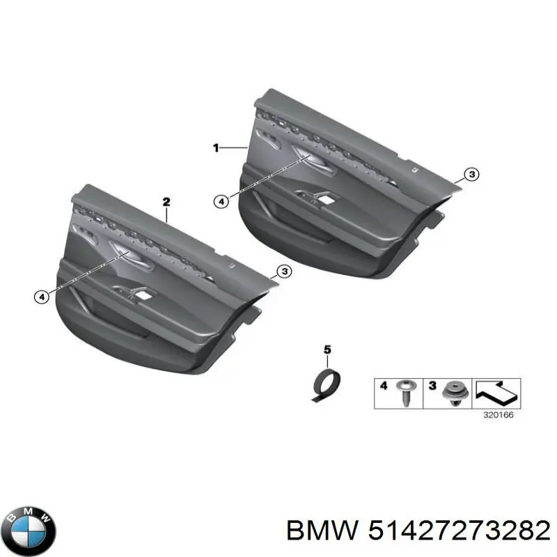 51427273282 BMW Обшивка-облицовка задней двери, правой, внутренняя