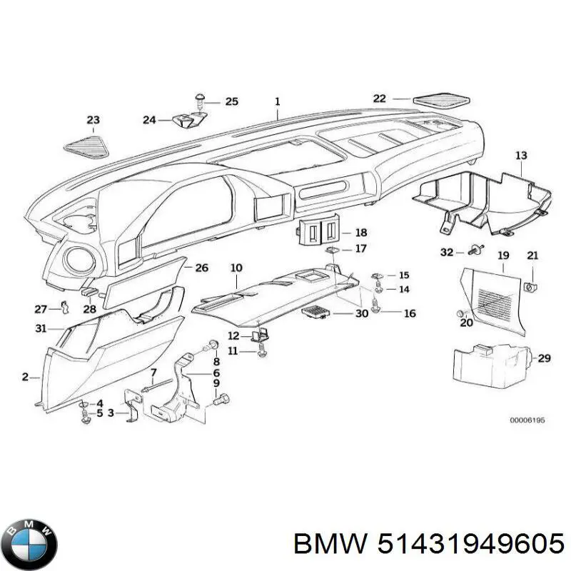 Пистон (клип) крепления подкрылка переднего крыла 51431949605 BMW