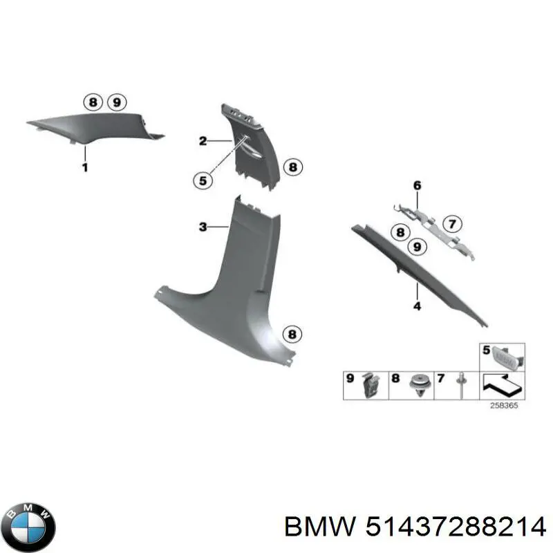 51437288214 BMW Обшивка стойки кузова внутренняя передняя правая