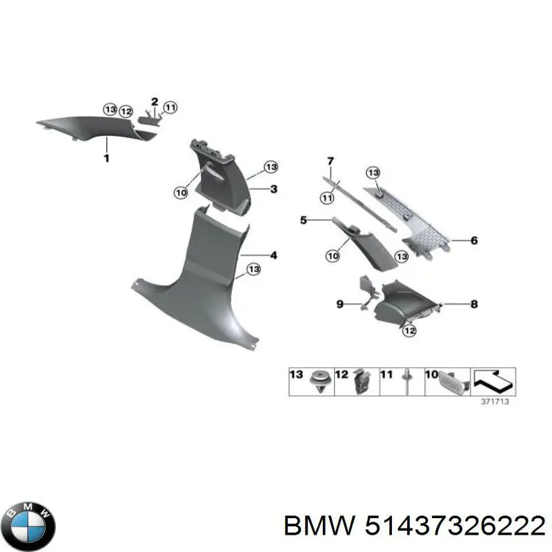 51437326222 BMW Обшивка стойки кузова внутренняя средняя нижняя левая