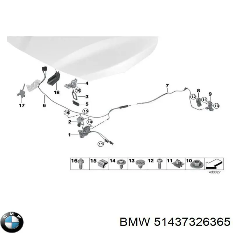 Кронштейн ручки открывания капота 51437326365 BMW