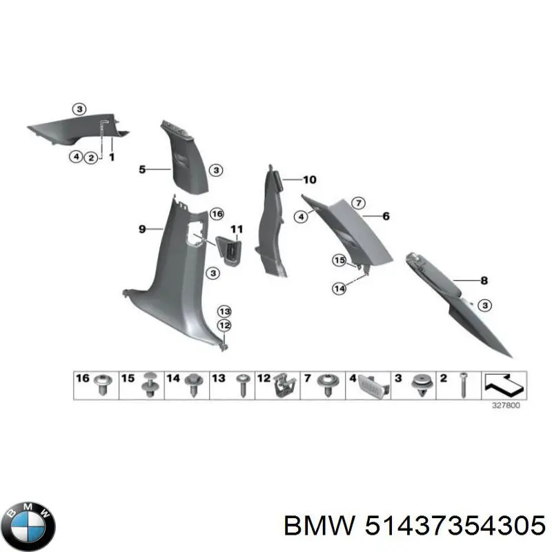51437354305 BMW Обшивка стойки кузова внутренняя средняя нижняя левая