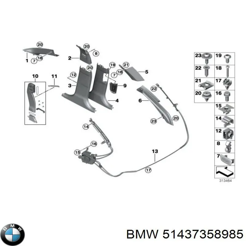 51437358985 BMW Обшивка стойки кузова внутренняя средняя левая