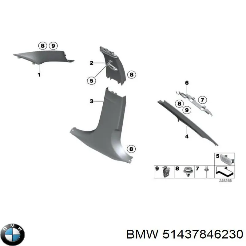 51437846230 BMW Обшивка стойки кузова внутренняя средняя правая
