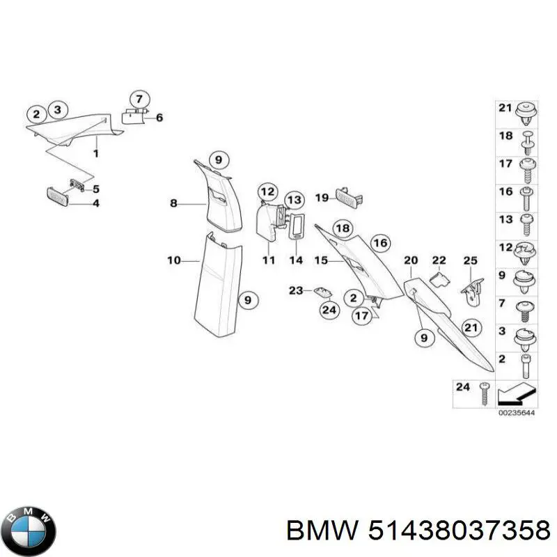 51438037358 BMW Обшивка стойки кузова внутренняя средняя правая