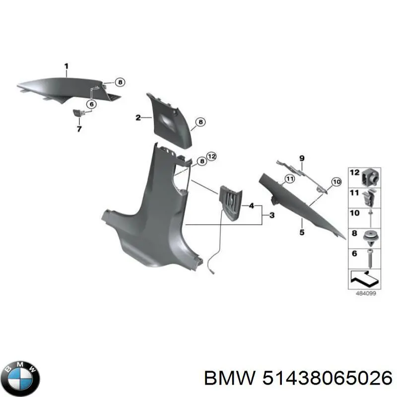 Купить 51438065026 BMW Обшивка стойки кузова внутренняя средняя правая