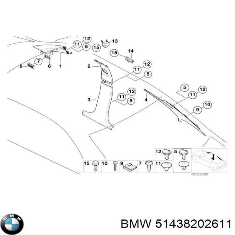 Обшивка стойки кузова внутренняя средняя нижняя левая BMW 51438202611 цена, от 10.14 USD