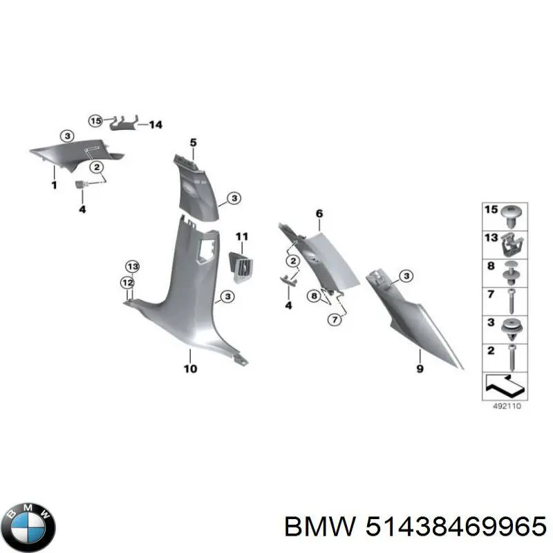 51435A0D9B7 BMW Обшивка стойки кузова внутренняя средняя левая