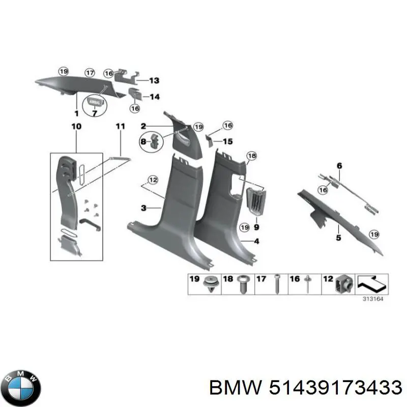 51439173433 BMW Обшивка стойки кузова внутренняя задняя левая